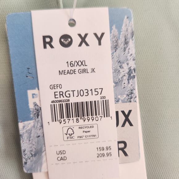 Roxy Girls Size 16/XXL Mint Colored Faux Fur Snow Jacket NWT - Picture 8 of 10